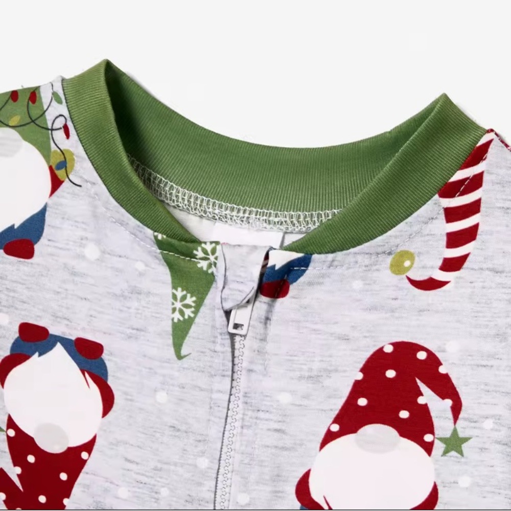 PatPat Kids Christmas Gnome All-over Print Long-sleeve Green Romper Pajamas Sets - Picture 2 of 8